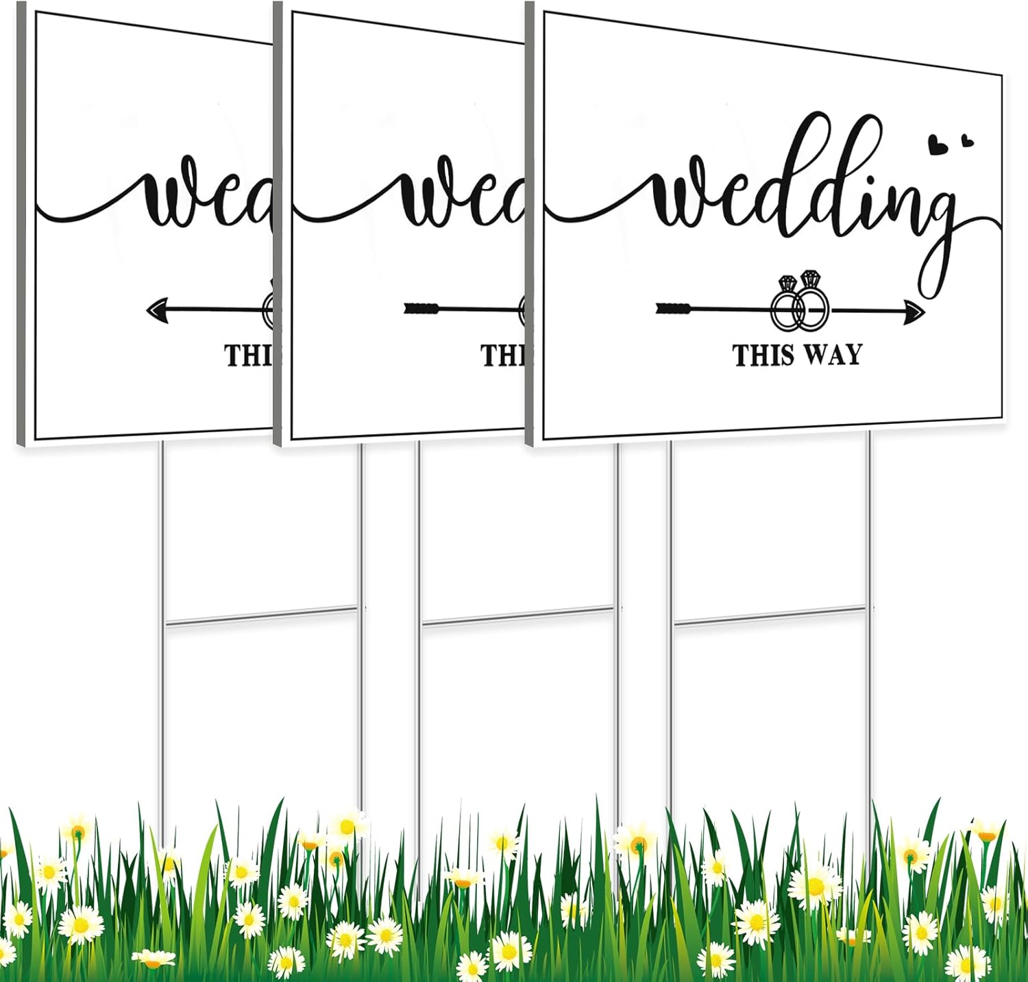 3 Packs Wedding Direction Arrow Signs with H Stakes, Wedding This Way Plastic Signs Double-Sided Printed Arrows Wedding Signs, Waterproof Wedding Directional Arrow Lawn/Yard Signs Decorations