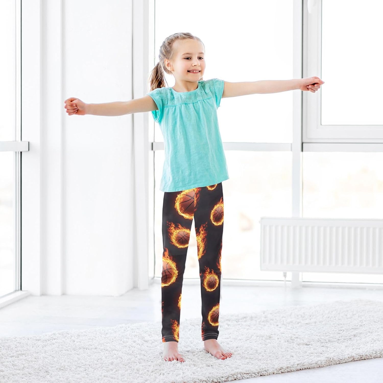 GAIREG Dance Leggings for Girls Basketballs Flames