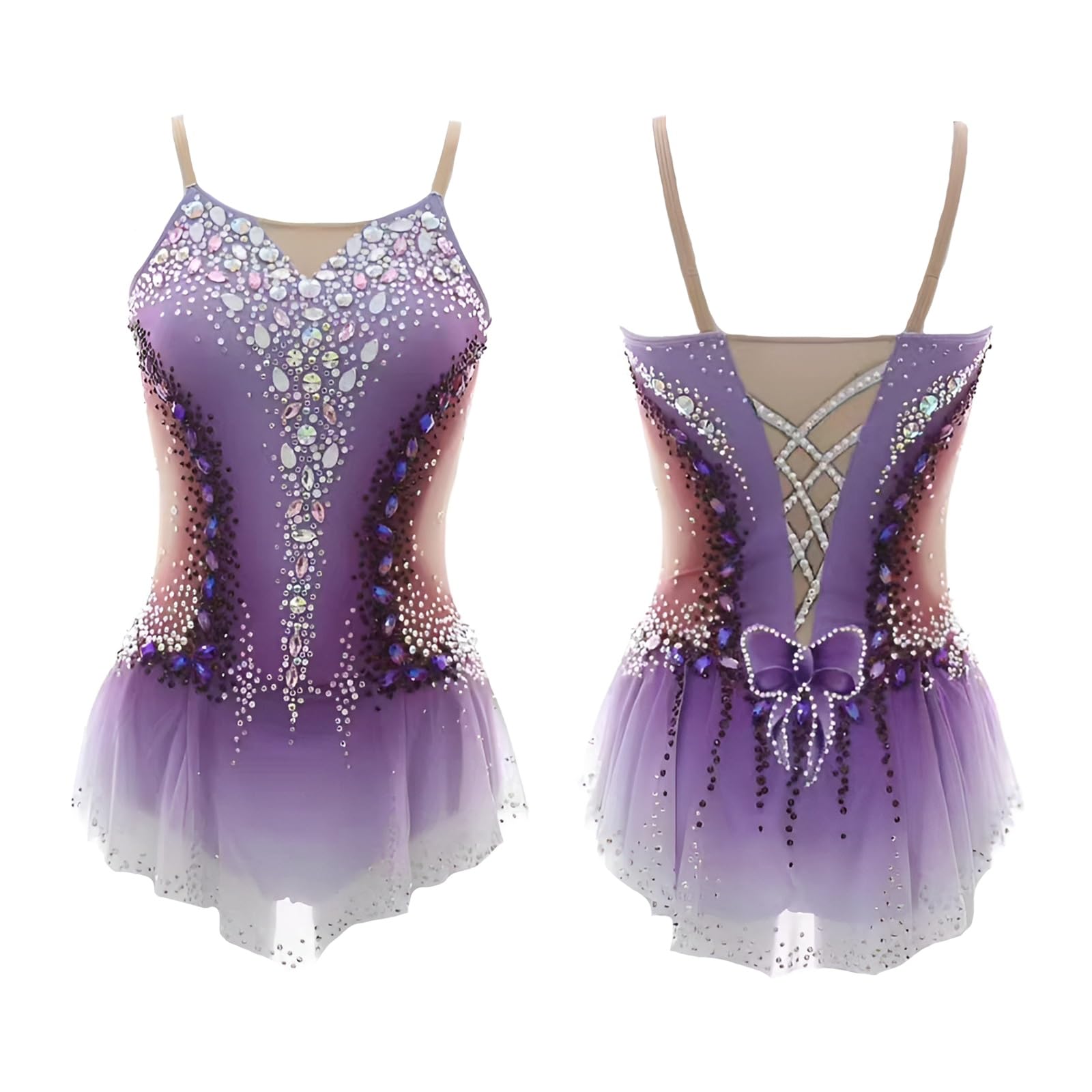 Girls Rhythmic Gymnastic Leotards Rhinestone Personalization Sleeveless Professional Dance Unitards Competition For Women(XXS)