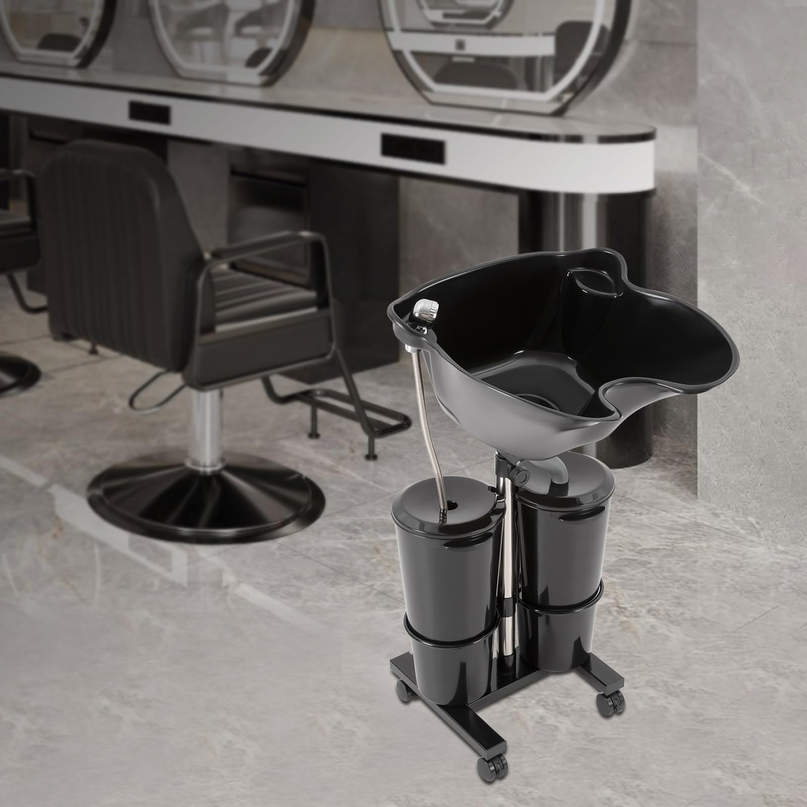 Tragbar Friseur Waschbecken, Mobiles Waschbecken Friseur, Haarwaschbecken für Bettlägerige, Mobiles Haarwaschbecken, Becken mit 2 x 10L Wasserbehälter, Der Winkel ist Verstellbar