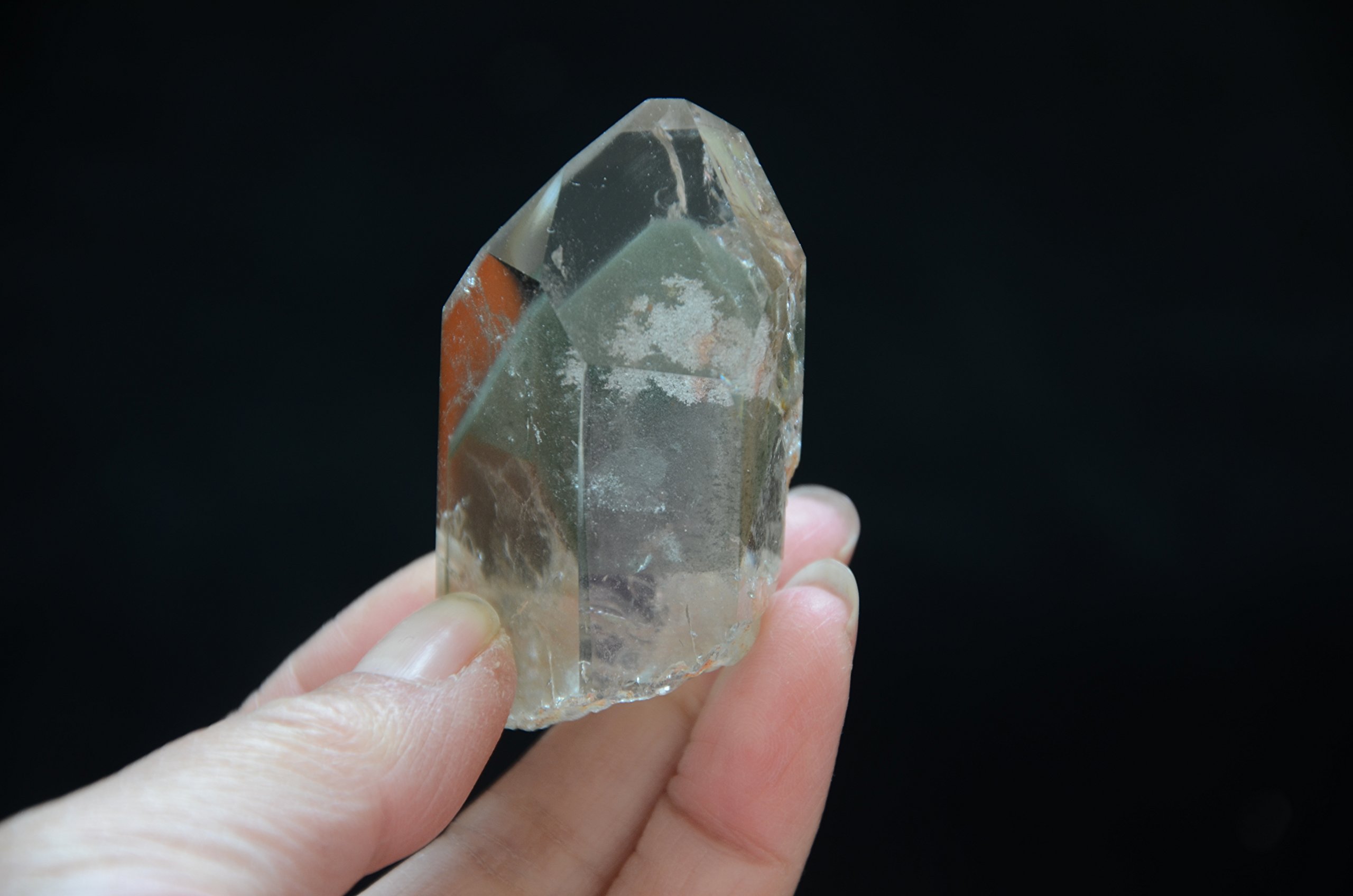 Real Tibet Himalayan High Altitude Clear 6 Sided Single Terminated Crystal Point Quartz Bacchetta da 2,24 Pollici con Fantasmi Verdi Spirituale Crystal Specimen