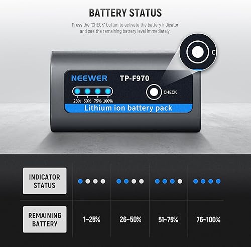 Miniatura 4 de Neewer Batería de repuesto NP-F970 de 10500 mAh, tiempo de carga completa de 4.8 horas, cable USB C de carga rápida PD de 20 W, batería recargable
