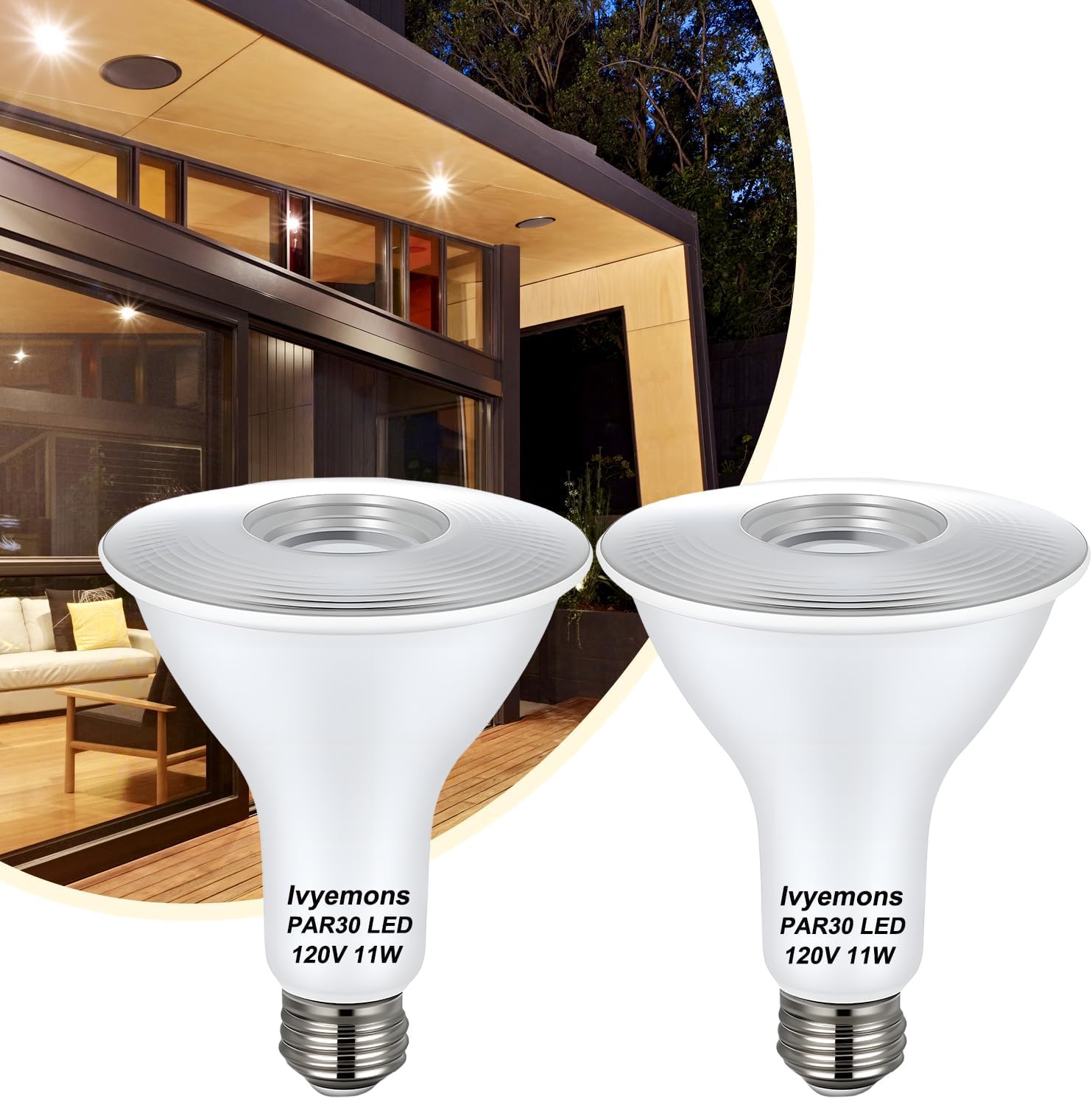 2 Pack LED PAR30 Long Neck Flood Light Bulb Dimmable, 2700K Warm White, 75W Equivalent, 850 Lumens, E26 Base PAR30 LED Flood Light Bulbs, Wet Rated for Indoor and Outdoor