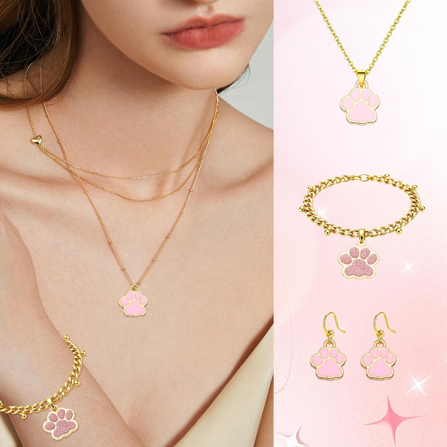 MECCANIXITY Dog Paw Print Charms, Alloy Enamel Footprint Pendants Sparkle Paw Bead Footprint Animal Charms for Necklace Bracelet - Image 3