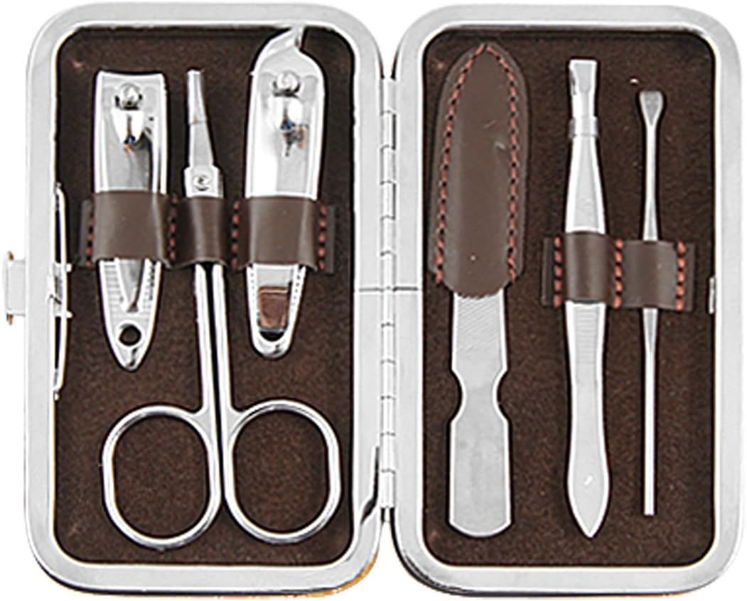 Ruilogod Stainless Steel Beauty Manicure Tool Set w Yellow Faux Leather Case
