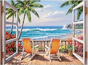 Sand Beach 5D Diamond Painting Kit with Full Drill, 5D Diamond Landscape Painting, Crystal Art Kit for Adults and Kids, Wall Decor 40x30cm