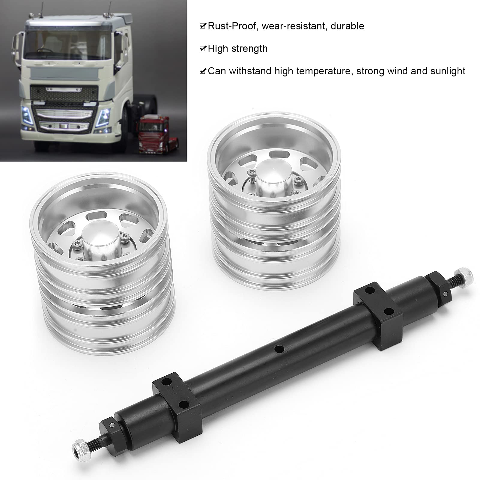 Zestaw piasty koła ze stopu aluminium w kolorze srebrnym, tylna oś, akcesoria zamienne RC do ciągnika 1/14