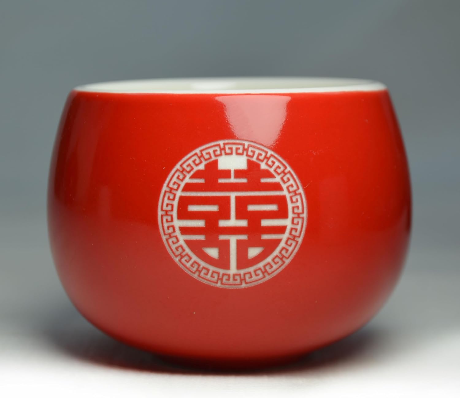 Chinese Wedding Tea cup 5oz Porcelain Teacup Red Cups Round Glaze Carving Double Xi for Tea Ceremony Wedding Party Home Decor (Double happiness cups 2pcs)