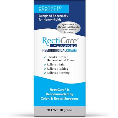 Recticare Advanced Hemorrhoidal Cream 30g - 4-1 Symptom Relief: Relieves Pain, Itching, Burning & Swelling - Max Strength Lidocaine & Phenylephrine