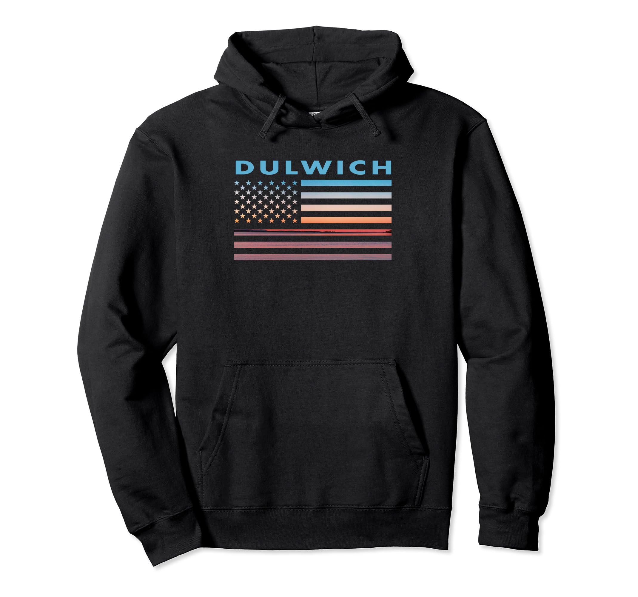 Vintage Sunset American Flag Dulwich, Washington Pullover Hoodie