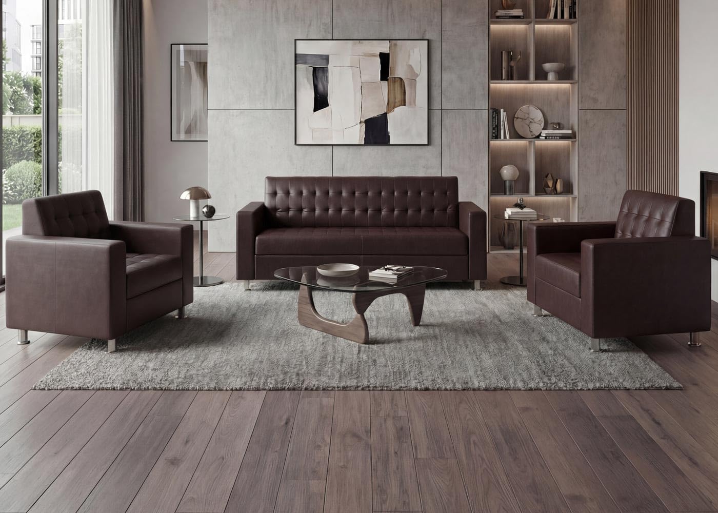 Mendler 3-1-1 Sofagarnitur Kunda-AM, Couch Loungesofa Kunstleder, Metall-Füße - Coffee