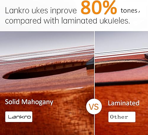 Miniatura 3 de Lankro Ukelele soprano de caoba maciza para principiantes, ukeleles profesionales de 21 pulgadas para adultos, niños y principiantes, kit de