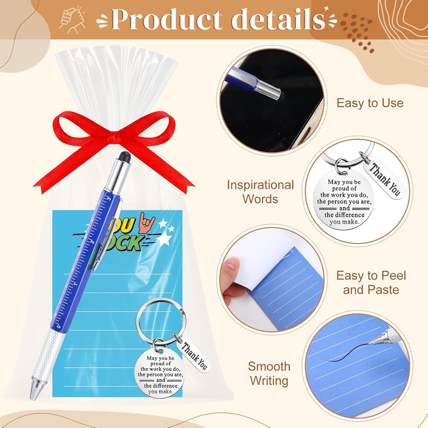 Pajean 36 Pcs/12 Sets Employee Appreciation Gifts for Men Include 6 in 1 Multitool Pens Inspirational Sticky Notes Thanks You Metal Keychains Bulk for Coworker Employee Team Group Staff Gifts - Image 4