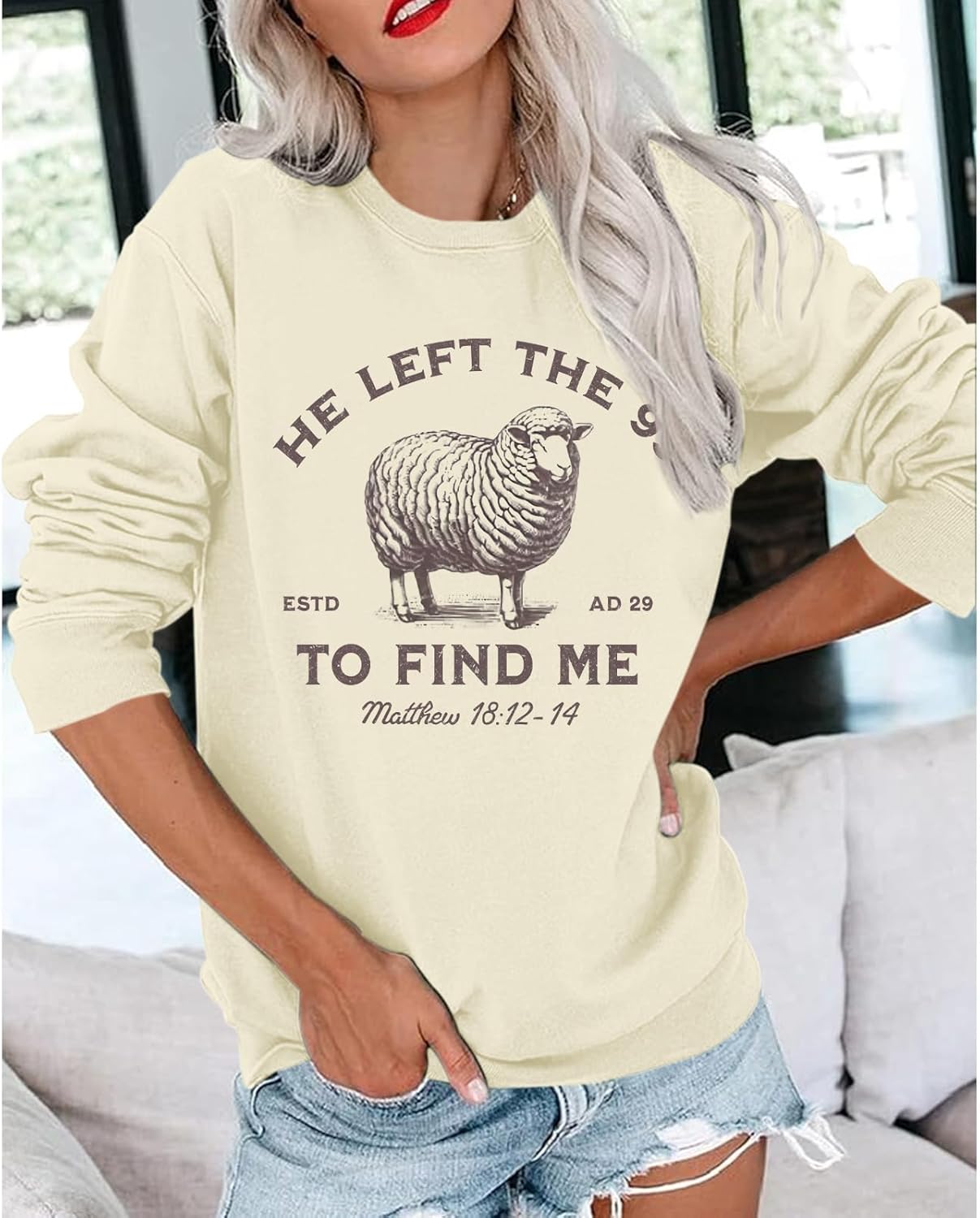 Christian Jesus Sweatshirts For Women He Left The 99 To Find Me Shirt Faith God Sweatshirt Bible Verse Graphic Tops - Image 4