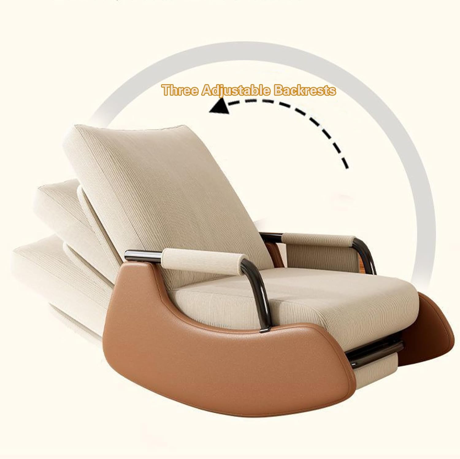 Foldable Adult Rocking Chair with Padded Plush Seat with High Backrest, Lazy Person Sofa with Footrest, Home Balcony Reading Glide Chair (White+Brown)