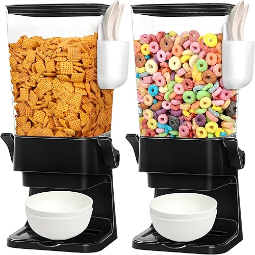 Miniatura 11 de Dispensador de cereales para encimera con 2 tazones y cucharas, contenedor grande de almacenamiento de cereales de 5.5 cuartos de galón para