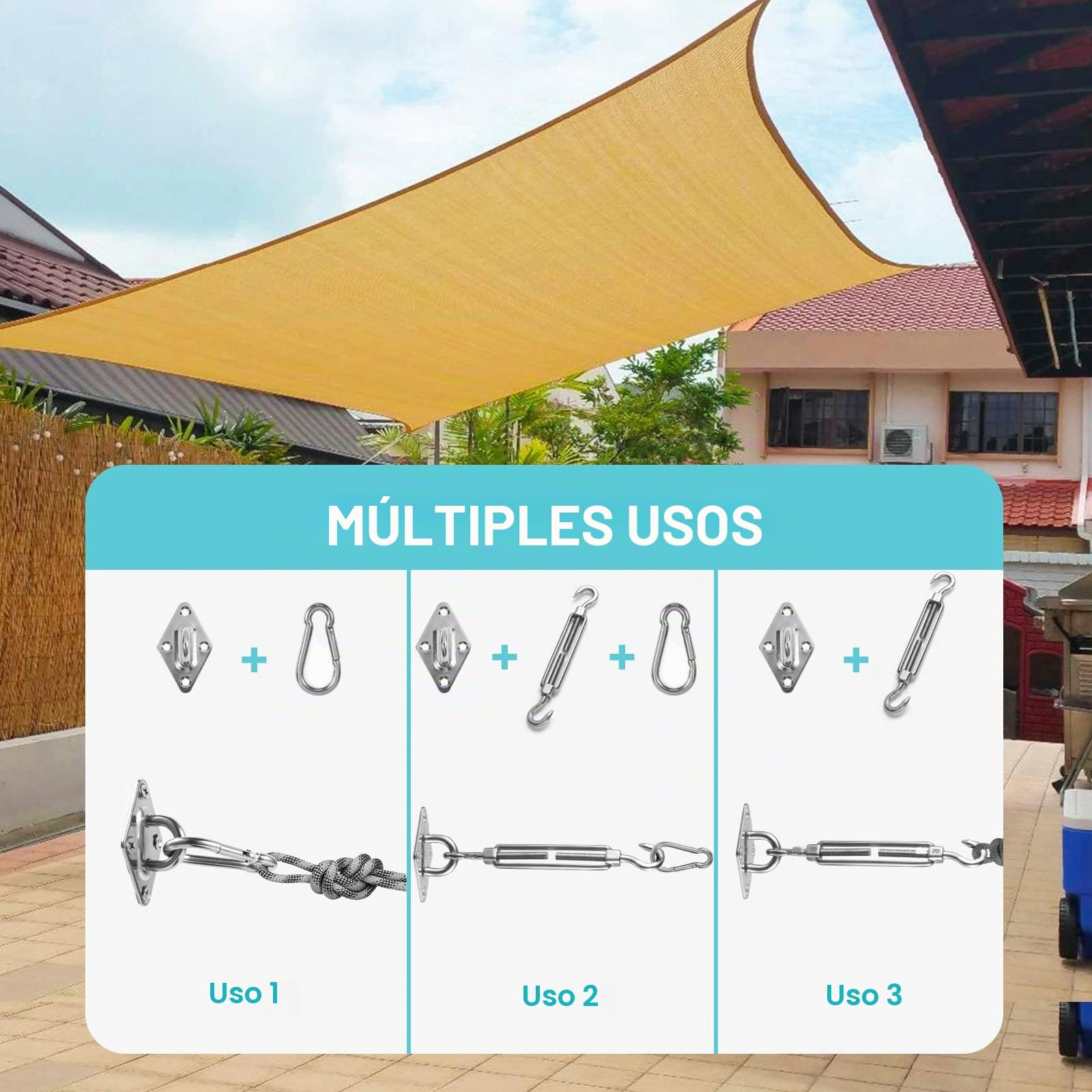 HOMPER Juego de Accesorios para toldos, Juego de herrajes de Acero Inoxidable para Trabajo Pesado con sombrilla Sun Shade para triángulo y escuadra, Accesorios de fijación de Vela Sun Shade