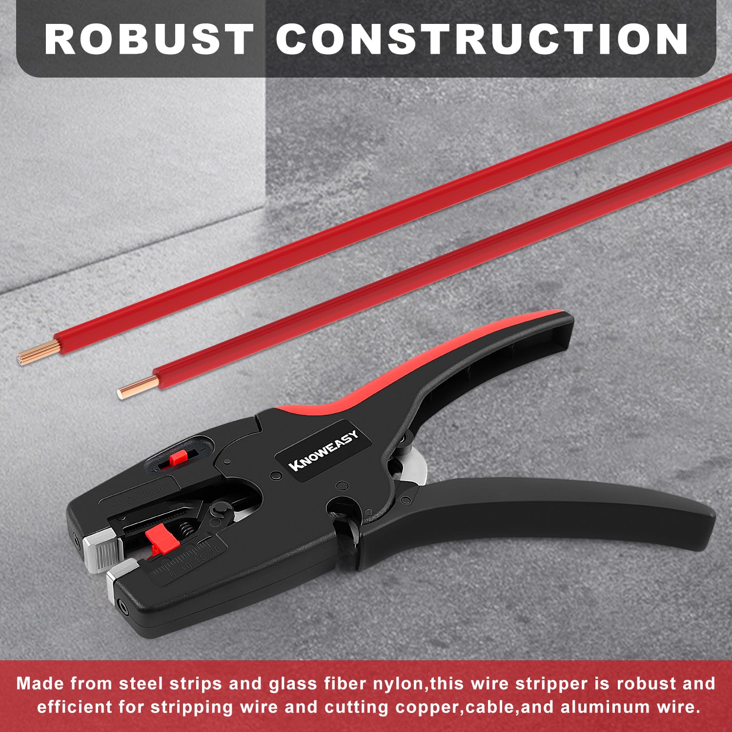 Knoweasy Pelacables mejorado: 2 en 1, alicates y cortador de cables resistentes para 32-7 AWG (0,03 mm²-10 mm²), herramienta esencial para pelar y cortar para profesionales y entusiastas del bricolaje