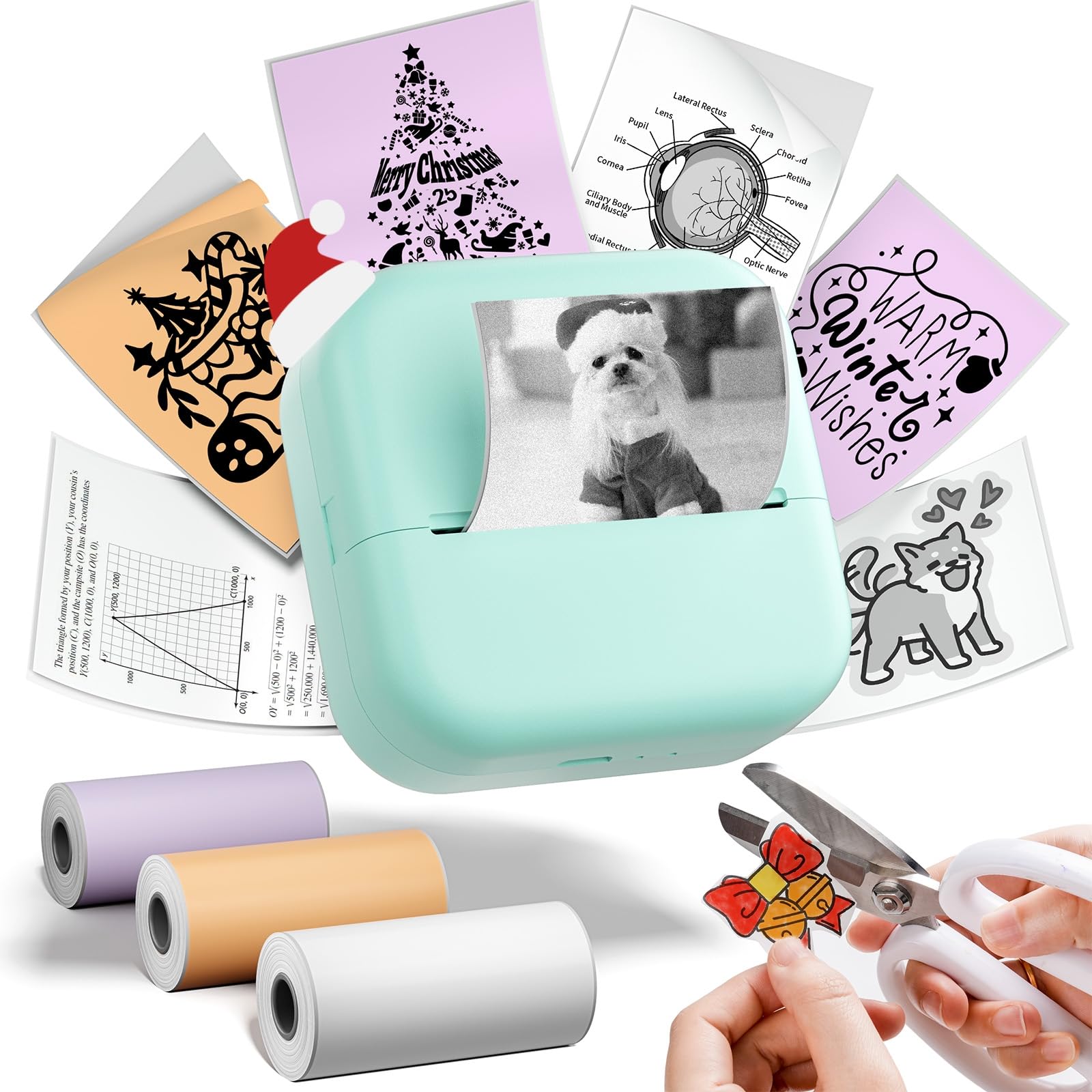 Phomemo Aufkleber Drucker, M02X Mini Sticker Drucker mit 3 Papierrollen, Tragbarer Thermodrucker für Geschenke, Studiennotizen, Fotos, DIY Erstellung