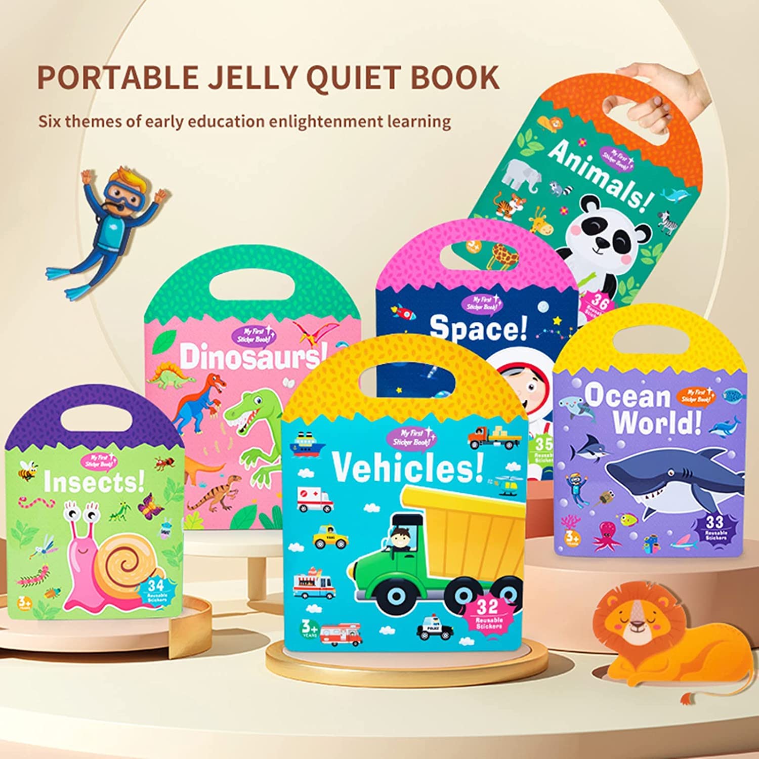 ASTARON Lot De 10 Livres D'autocollants Réutilisables Pour Enfants 2-6 Ans – Scènes Variées, éducatif, Jeu Sans écran