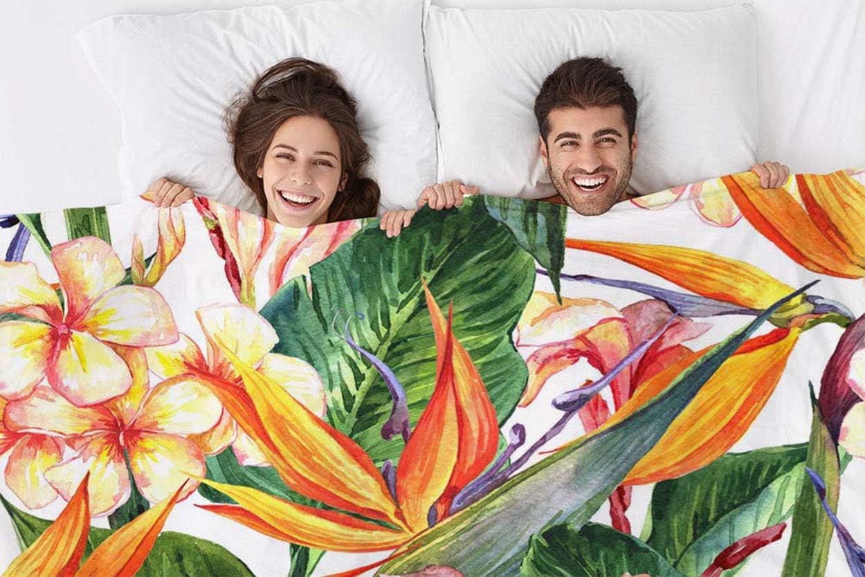 Mugod Tropical Flowers Throw Blanket Seamless Exotic Floral Pattern Bird of Paradise Decorative Soft Warm Cozy Flannel Plush Throws Blankets for Bedding Sofa Couch 50 X 60 Inch