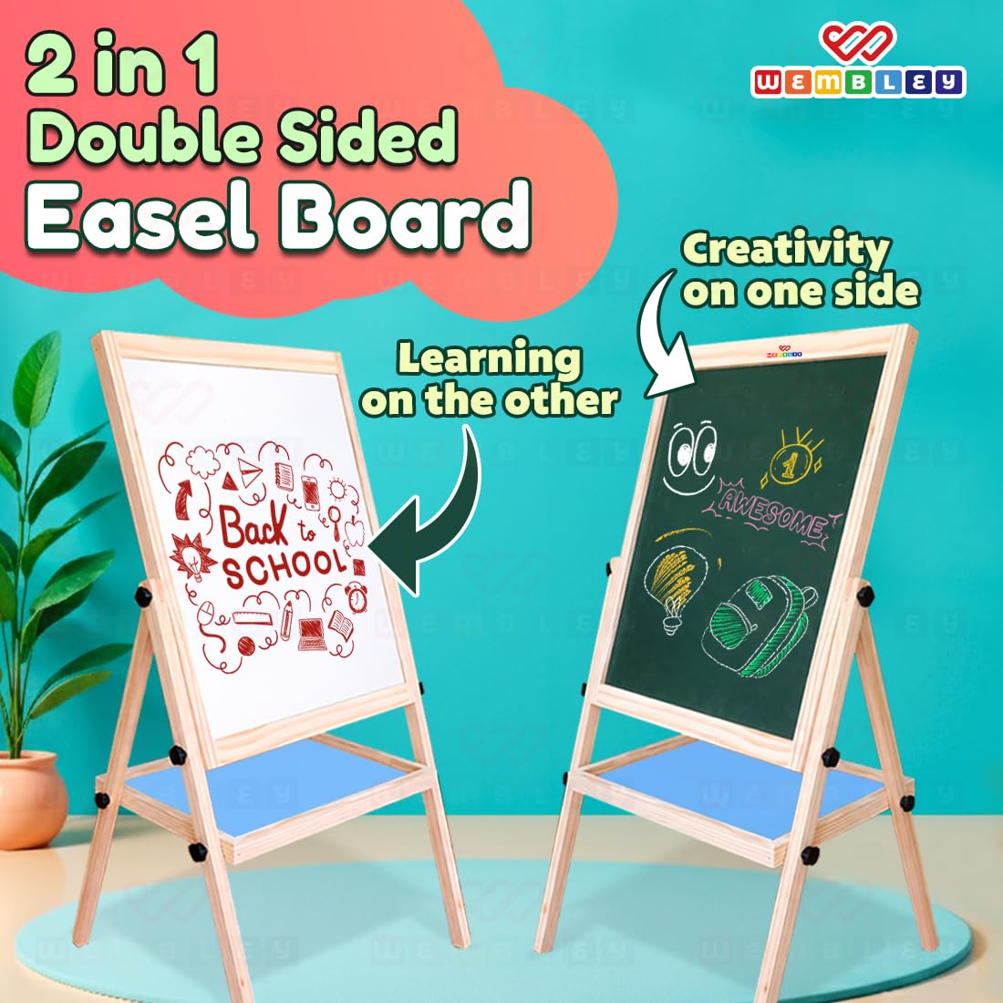 Wembley Easel for Kids – Educational Writing & Drawing Board | Reusable Learning Board for Preschool & Early Learning (3+ Years)| 2-in-1 Durable Easel Board for Kids 2