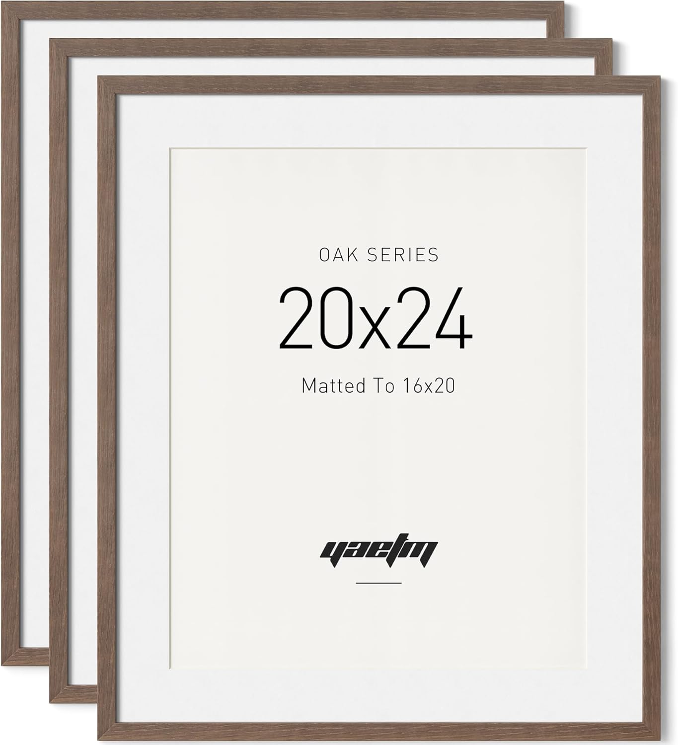 yaetm 20x24 picture frame matted to 16x20 - brown walnut, solid wood 20 x 24 frame for poster & art print, lightweight, horizontal and vertical wall hanging for photo gallery (3 pack, walnut) 20x24 - 3 pack walnut