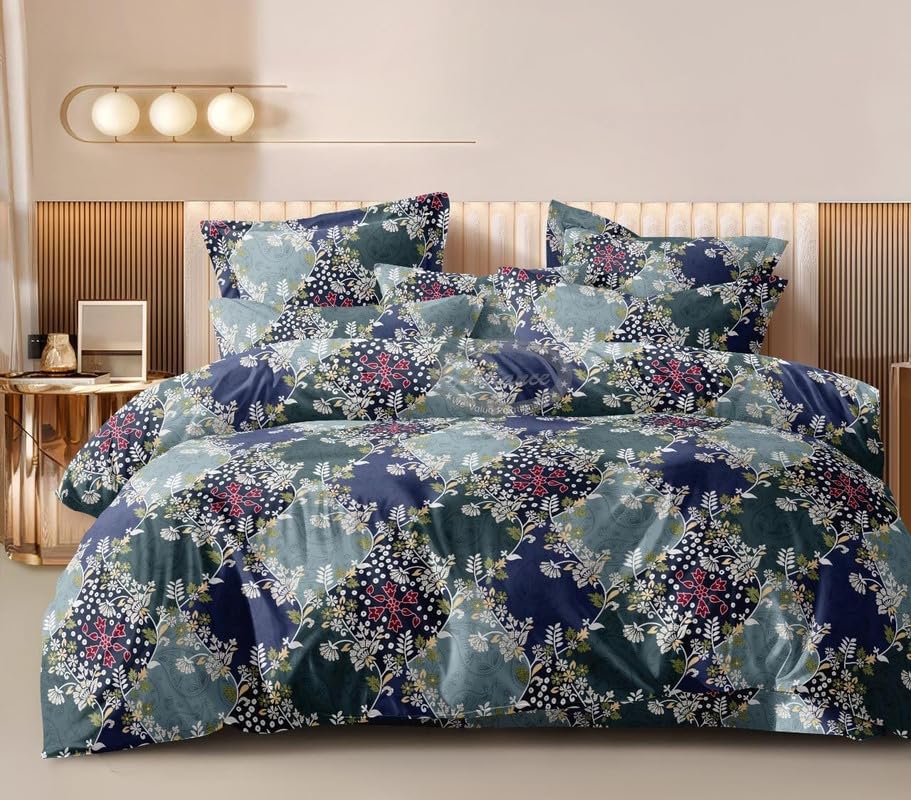 Cotton Flat Double Bedsheets with 2 Pillow Covers | for Double Bed Breathable | Wrinklefree | Ultrasoft | 240 tc Floral | 90 x 90 Inches, Grey Blue Cotton Flat Double Bedsheets with 2 Pillow Covers | for Double Bed Breathable | Wrinklefree | Ultrasoft | 240 tc Floral | 90 x 90 Inches, Grey Blue
