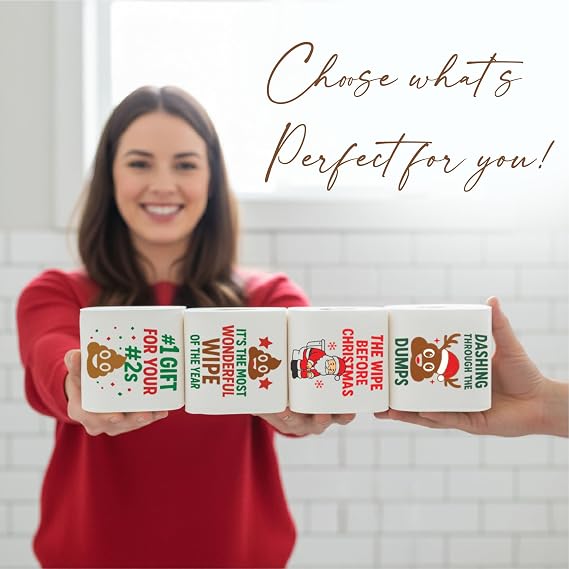 Christmas Toilet Paper Roll Pack of 4 with Gift Box Holiday Gag Gifts, Funny Christmas Gifts, Perfect for White Elephant and Holiday Parties - Novelty, Santa, Xmas, Grinch and Funny Toilet Paper