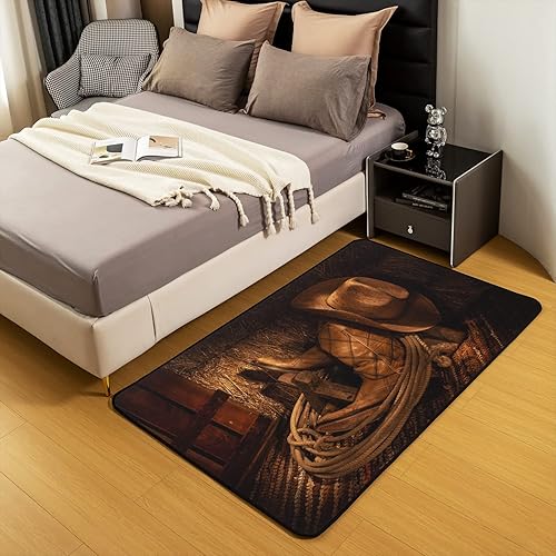 Miniatura 5 de Western Decor - Alfombra decorativa de 5 x 7 pies, diseño de vaquero del salvaje oeste, para decoración de rodeo, estilo vaquero, juego de alfombras