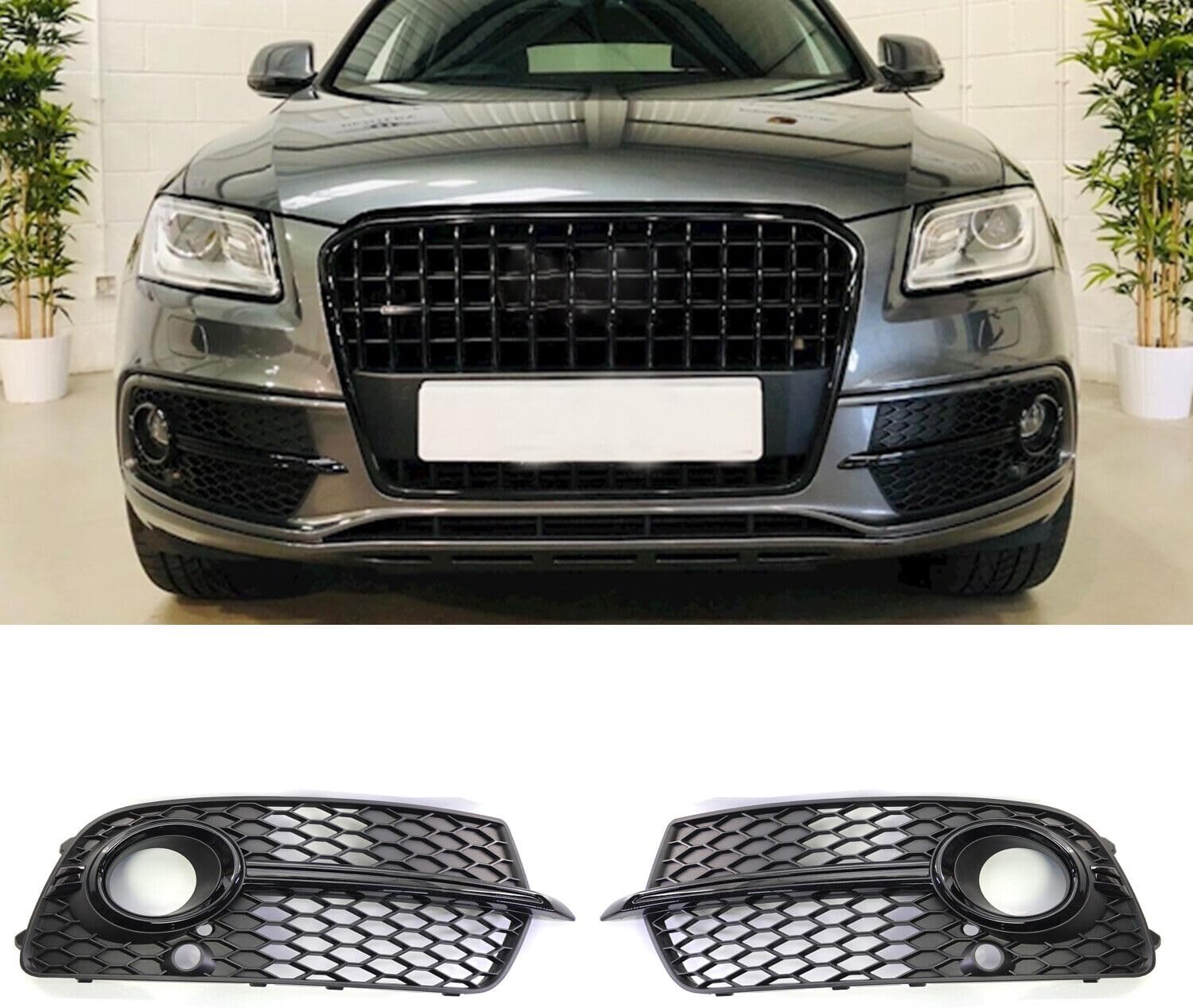 Right and Left Side Bumper Grille 1 Pair Front Bumper Fog Light Compatible with Q5 S Line 2013-2017 Black