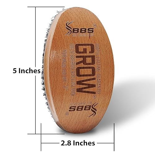 Vista 2 de GROW - Cepillo para barba y cepillo de ondas 360 para hombres, cerdas de jabalí naturales para cabello más completo y grueso, barba y bigote