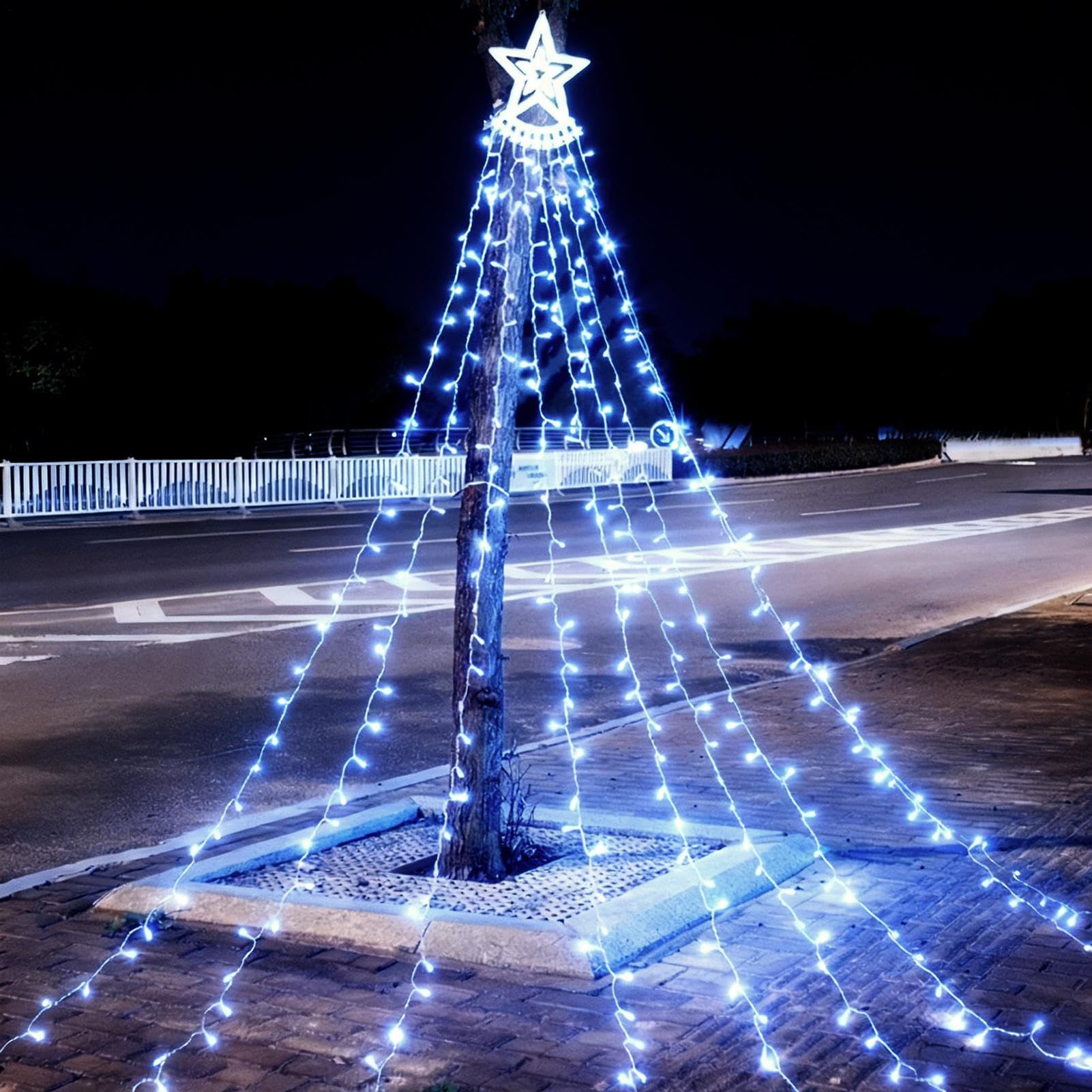 Genérico Luces Solares De Navidad Iluminación Ambiental Estrella Multimodo | Luces de Cascada Navideñas para Exterior con Energía Solar Para Decorar Jardín Césped Sendero Patio Porche Salón Y