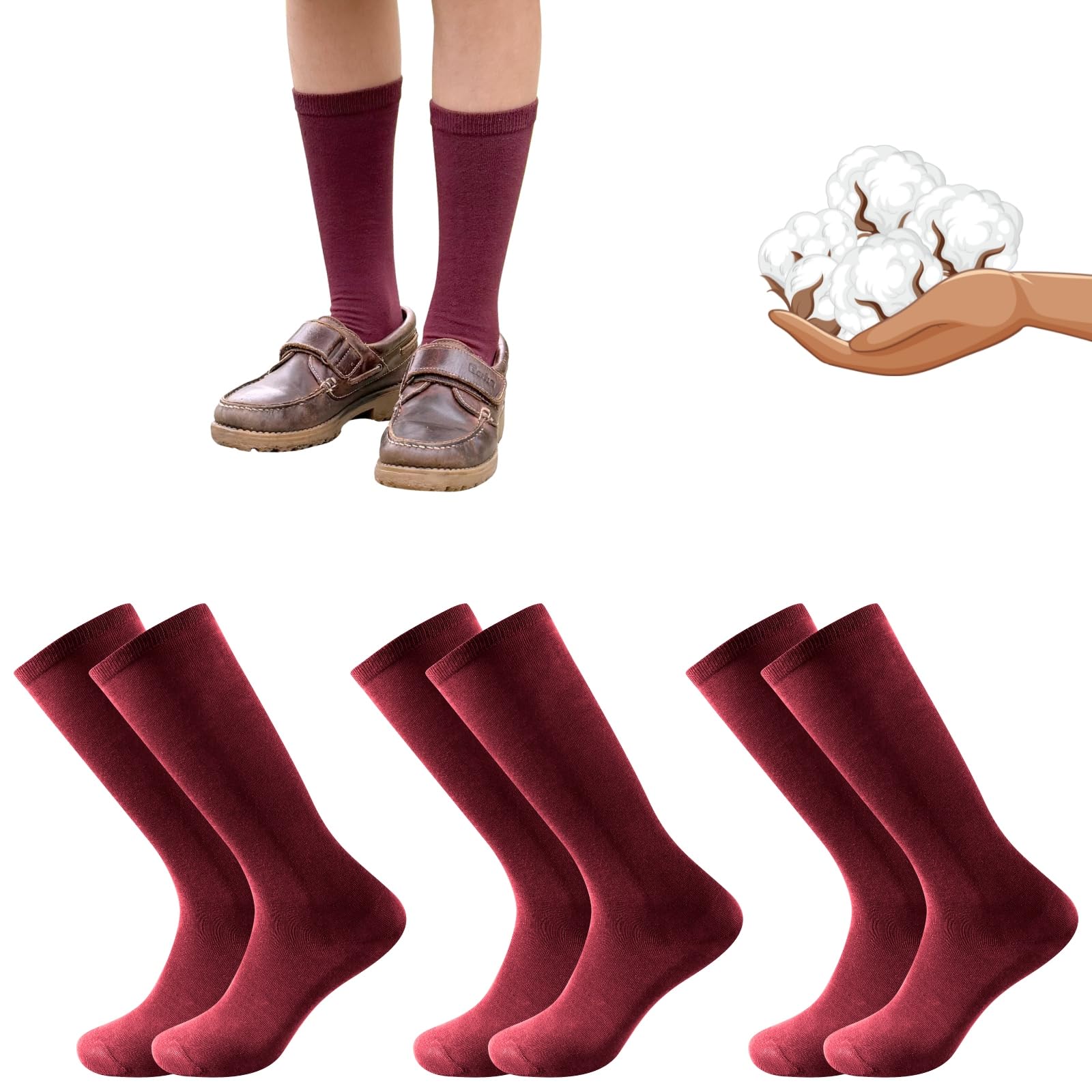 Balseti Calcetines Altos 85% Algodón para Niños, Niñas y Adultos. Pack 6 pares. Unisex. Modelos para Uniforme Escolar, Colegio, Hombre Ejecutivo, Traje. Hombre Ejecutivo. Granate, Azul Marino, Gris y Verde