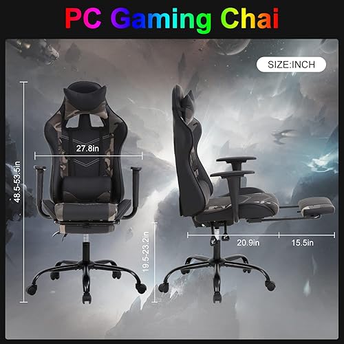 Miniatura 2 de Silla de juegos para computadora, silla ergonómica para juegos con reposapiés, silla reclinable de respaldo alto para videojuegos con soporte