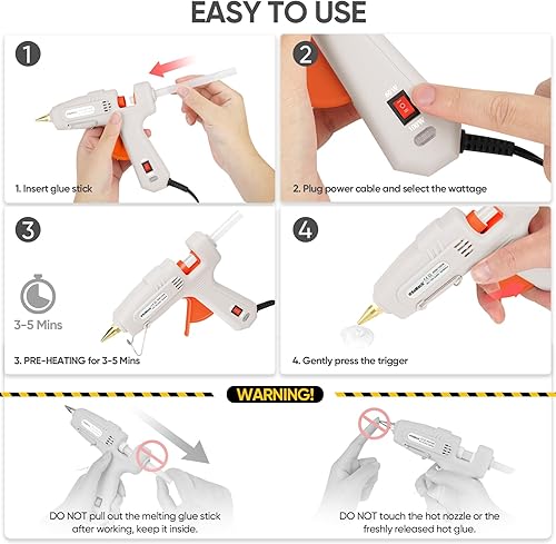 Miniatura 6 de ROMECH Pistola de pegamento caliente de tamaño completo con potencia dual 60100 W y 21 barras de pegamento caliente (716"), pistola de pegamento