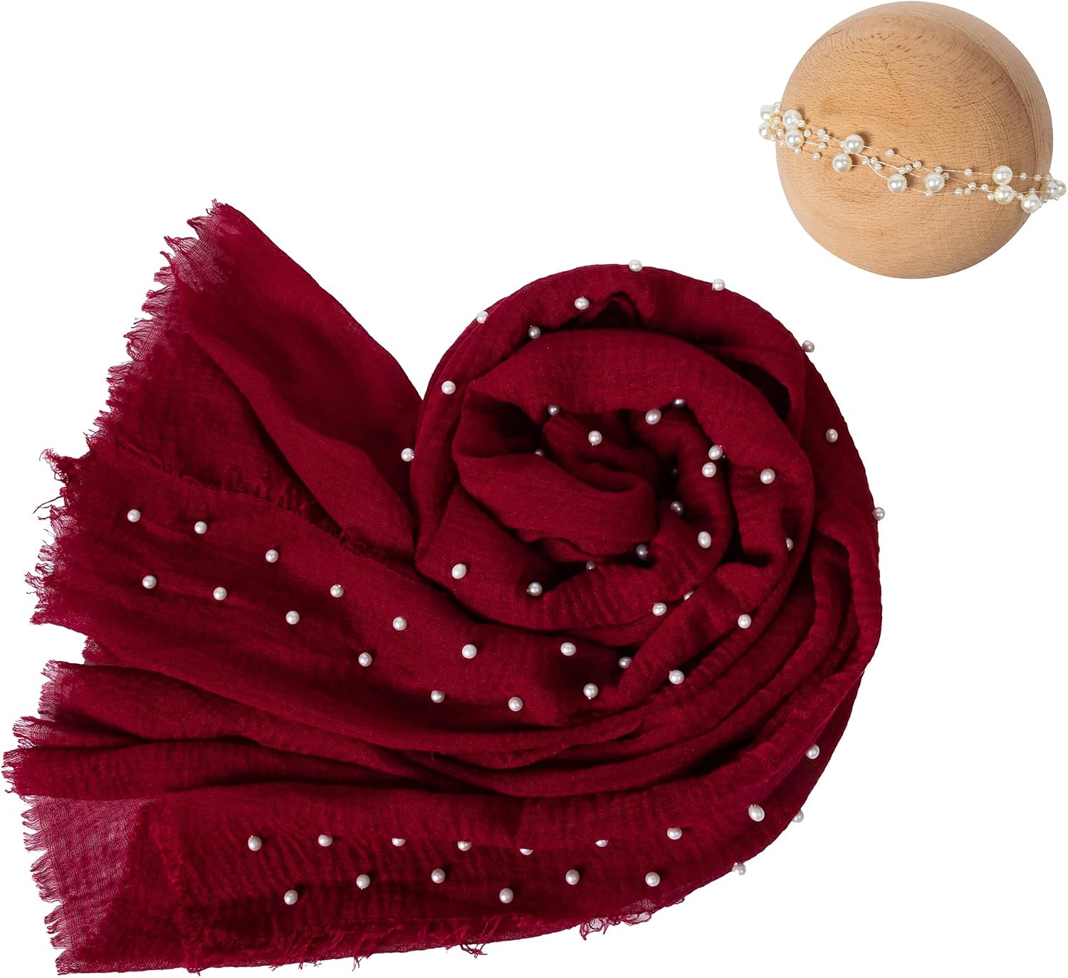 Newborn Photography Props Outfits Baby Girls Boys Photo Shoot Wrap Pearl Raw Edge Swaddling Blanket & Headband Set (Red)