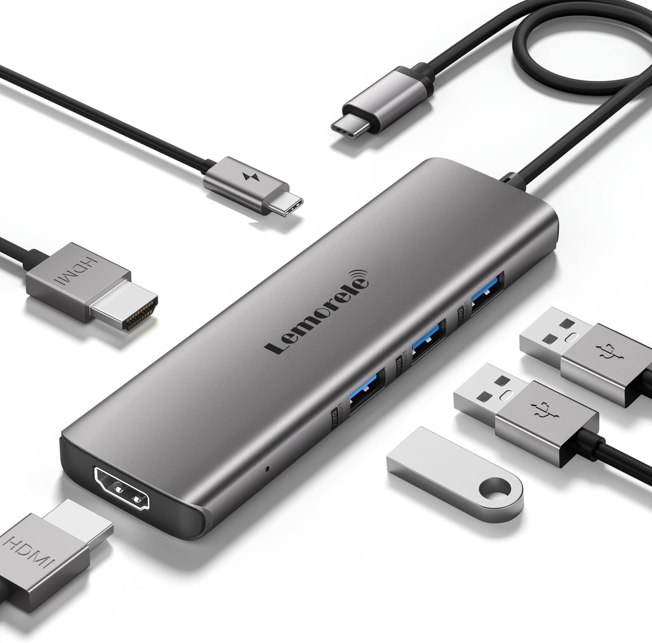 Lemorele MacBook hub Docking Station Dual Monitor Multi-Stream Transport, 6 in 1 USB C Laptop Docking Station w/4K HDMI, 3 USB 3.0, 100W Charging Port, for MacBook Air Pro M1 M2 Mac OS 10.15