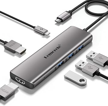 Lemorele MacBook hub Docking Station Dual Monitor Multi-Stream Transport, 6 in 1 USB C Laptop Docking Station w/4K HDMI, 3 USB 3.0, 100W Charging Port, for MacBook Air Pro M1 M2 Mac OS 10.15