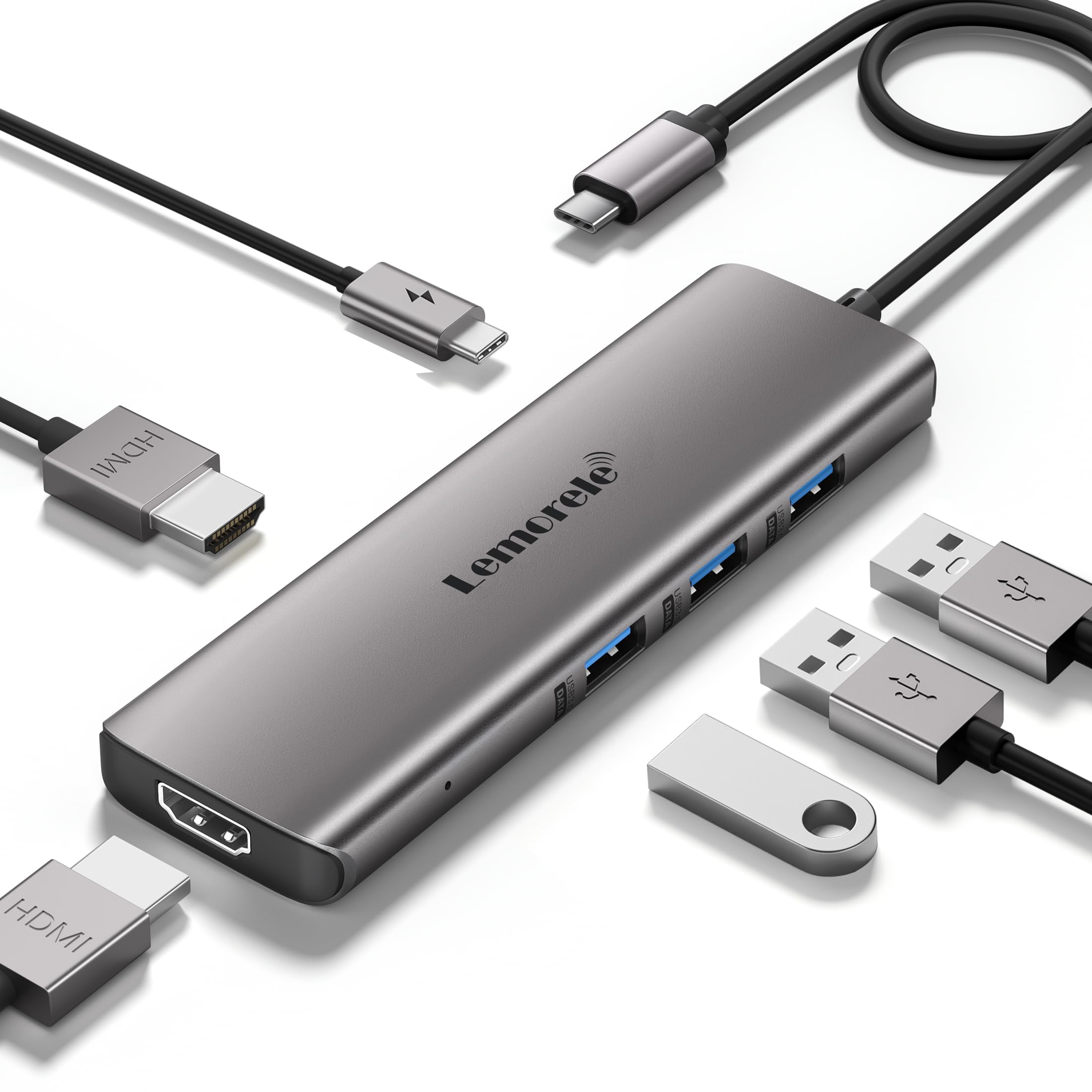 Lemorele MacBook hub Docking Station Dual Monitor Multi-Stream Transport, 6 in 1 USB C Laptop Docking Station w/4K HDMI, 3 USB 3.0, 100W Charging Port, for MacBook Air Pro M1 M2 Mac OS 10.15