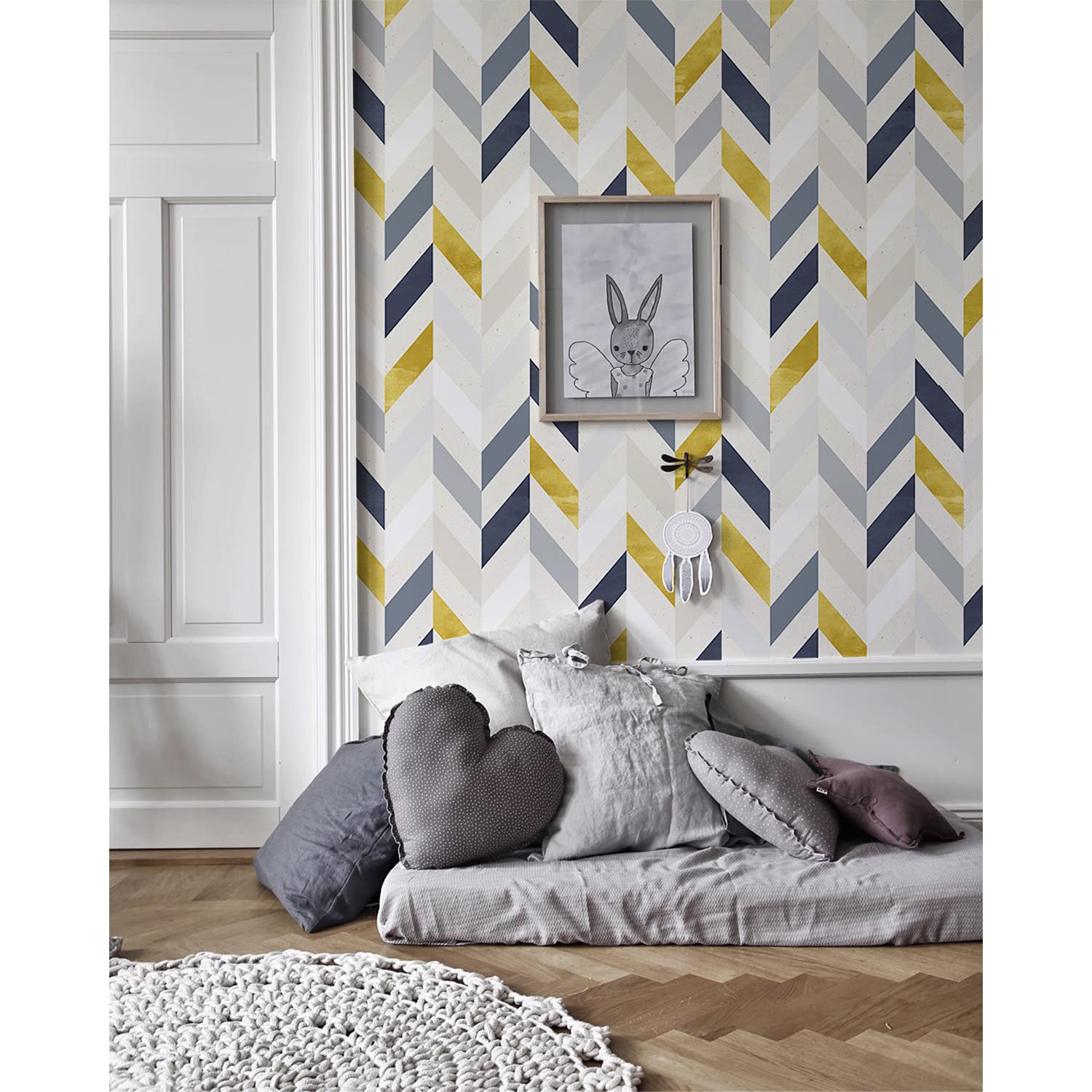 Papier peint repositionnable lignes blanches 104x70 autocollant mural étanche pour meubles