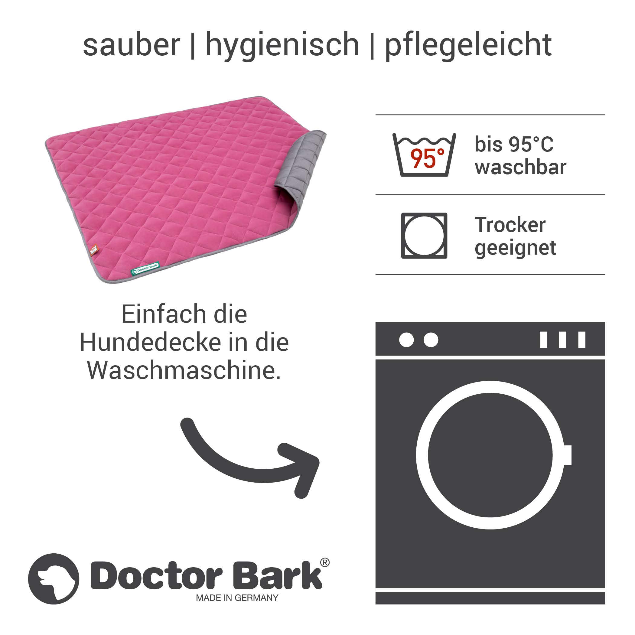 Doctor Bark Manta para perros de forro polar, reversible, mullida, resistente, para perros muy grandes, lavable hasta 95 °C (rosa/gris claro, XXL – 140 x 110 cm)