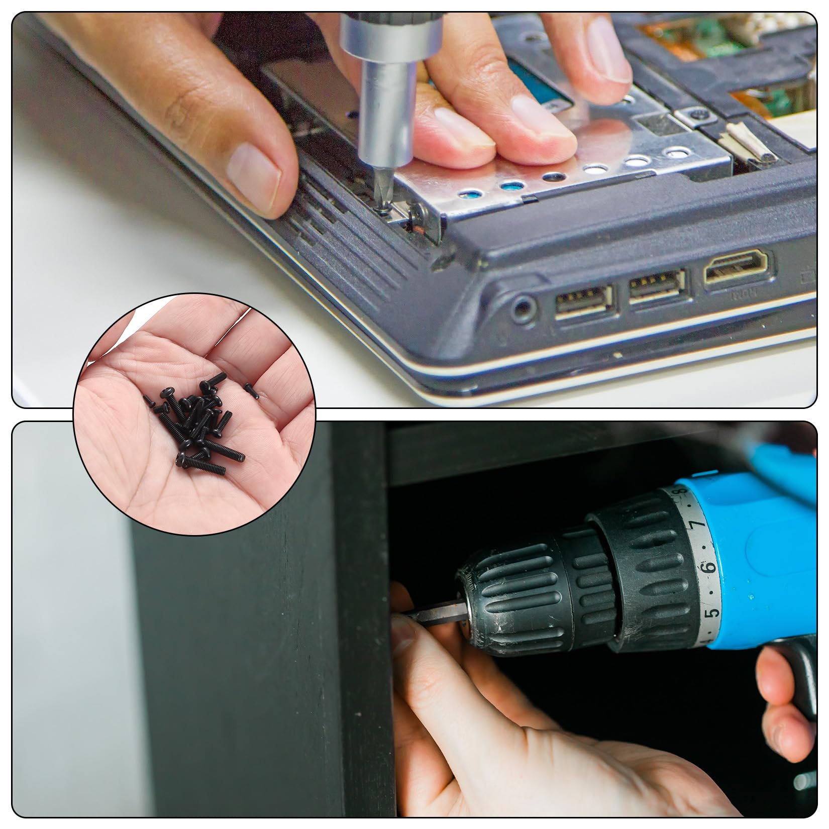 Set di Viti per Laptop e PC, Micro Viti Nere a Testa Tonda Croce M1.4 M1.7 M2 M2.5 M3 900 Pezzi