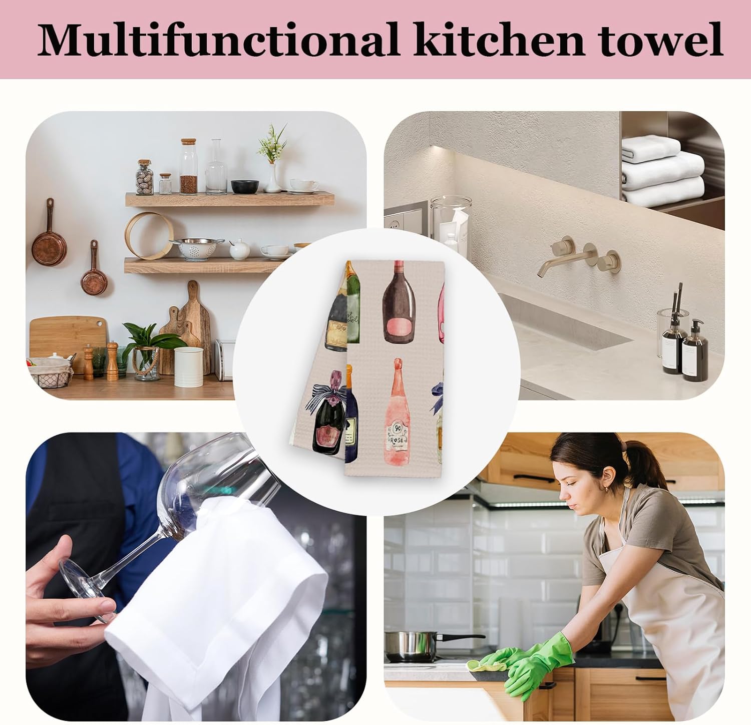 Funny Wine Kitchen Towels Pink Champagne Dish Tea Towels for Kitchen, Absorbent Reusable Towel Home Decor Hand Towel, Thanksgiving Gift for Wine Lovers Decor for Bar Home 16 x 24 Inch - B20 - Image 6