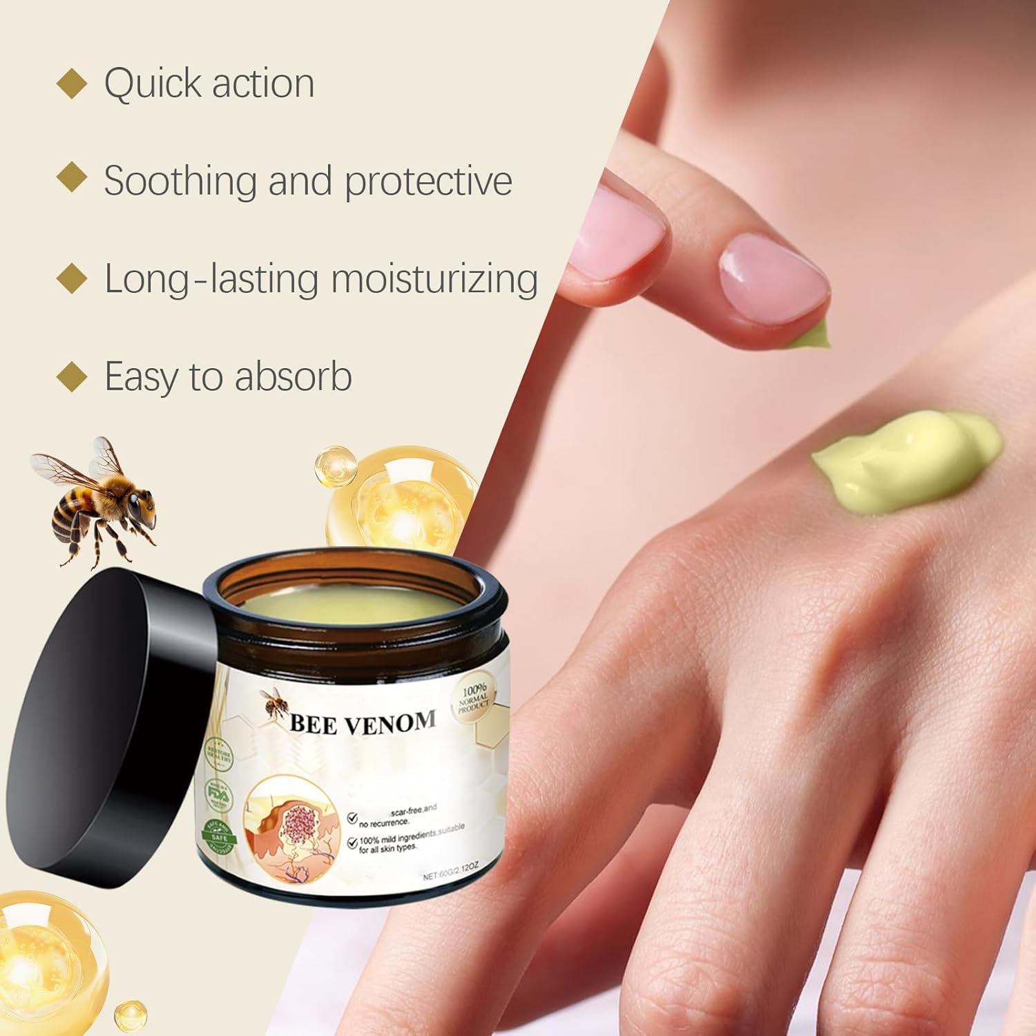Bee Venom Cream, New Professional Bee Venom Cream, For All Parts of The Body (2.12oz*2 PCS)