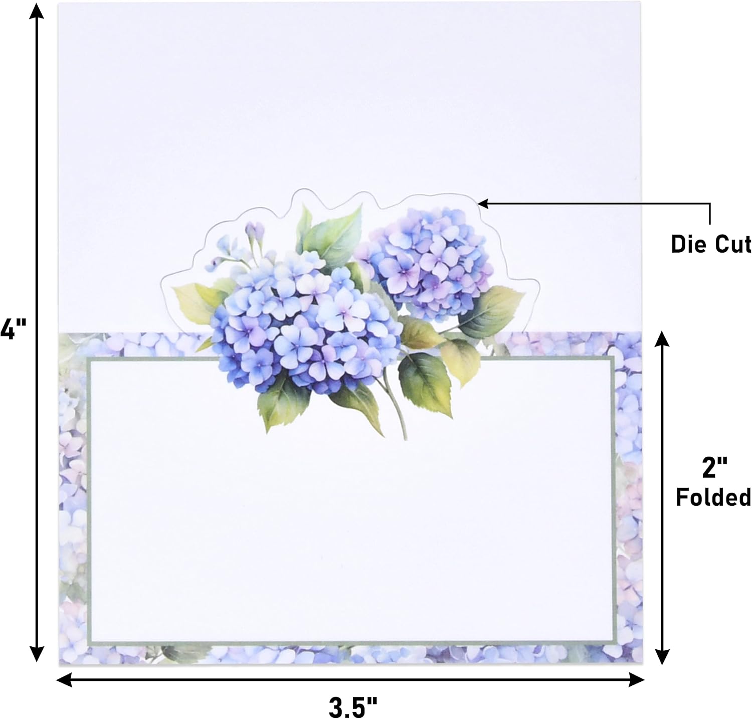100 Pcs Hydrangea Floral Place Cards Flower Seating Name Card Table Setting Folded Tent Cards for Spring Dinner Placement Party Supplies 2" x 3.5"