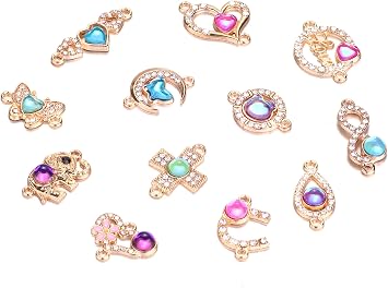 24pcs Mix Style Alloy Cross Moon Elephant Heart Love Butterfly Double-Hole Charms Pendant Connection Necklace Bracelet Jewelry Making and Crafting