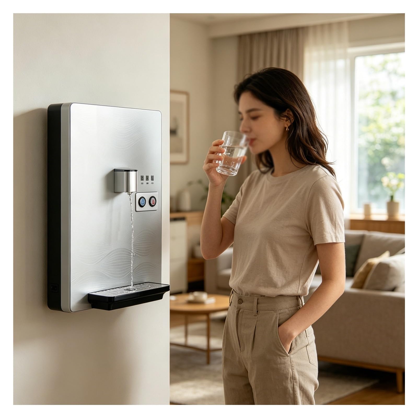 Enfriador de agua instantáneo con doble temperatura y bandeja lavable
