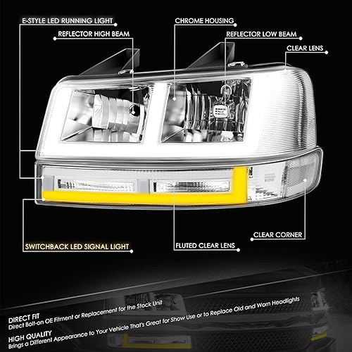 Miniatura 2 de DNA MOTORING Faro LED DRL estilo F + juego de lámparas de estacionamientogiro compatible con 03-14 ExpressSavana 1500, 03-23 ExpressSavana 2500