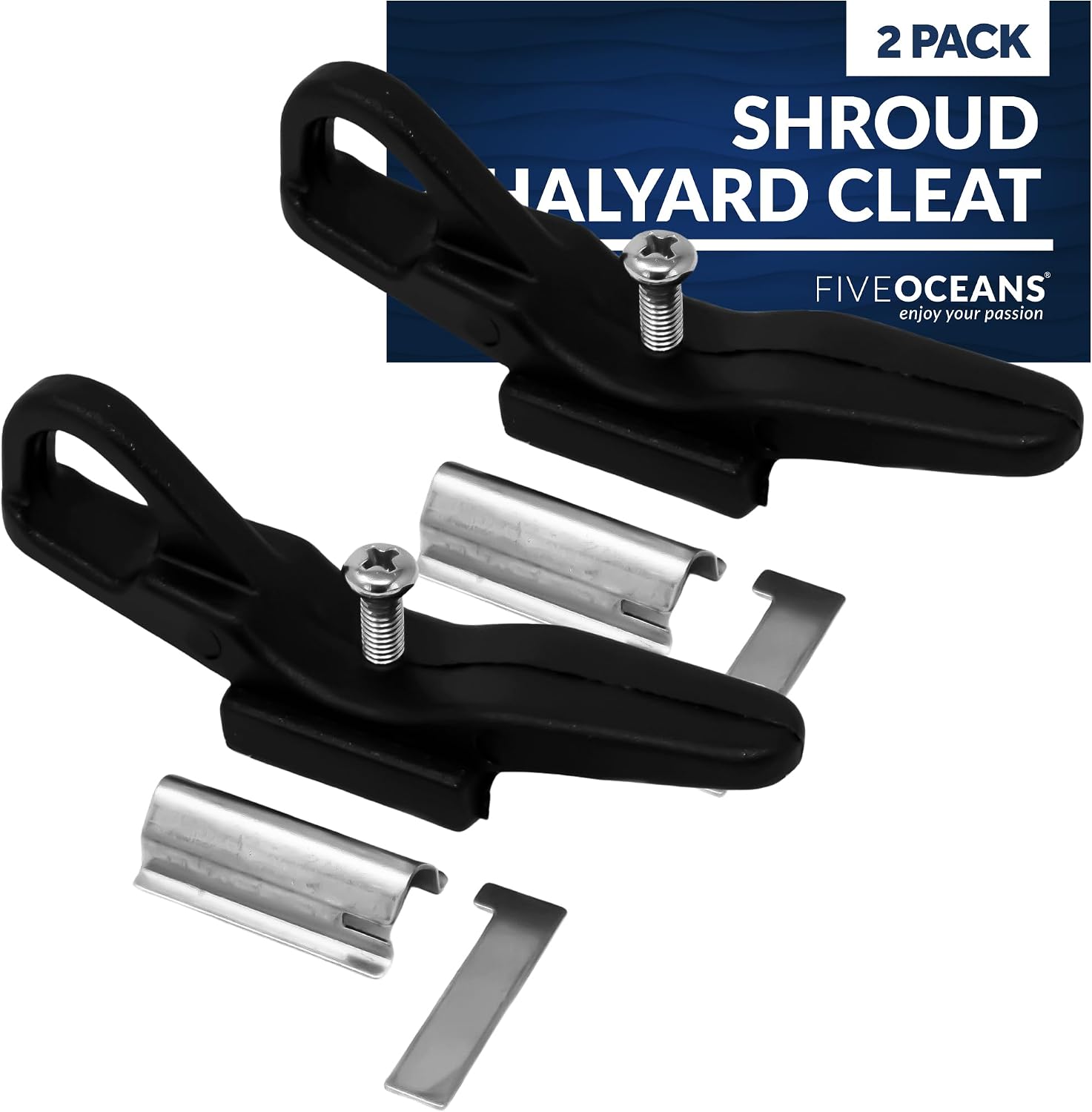 Five Oceans FO2317-M2 Nylon Shroud Mounted Halyard Cleat with Stainless Steel Mounting Plate, 3/16-5/16 inches (Pair)